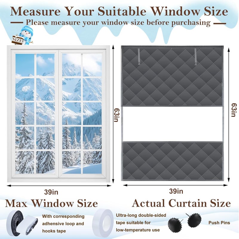 Jeyeou Visible Thermal Window Insulation Kit for Winter, Winterizing Insulated Window Cover Waterproof Oxford Cloth Cotton Layer Reusable Insulated Curtain Blanket Cold Protector for Home Attic RV Keep Warm - Image 3